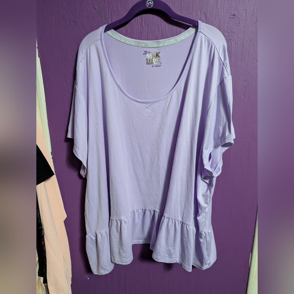 💜 Muk Luks Light Purple Round Neck Babydoll Short Sleeve Tee 5X 28